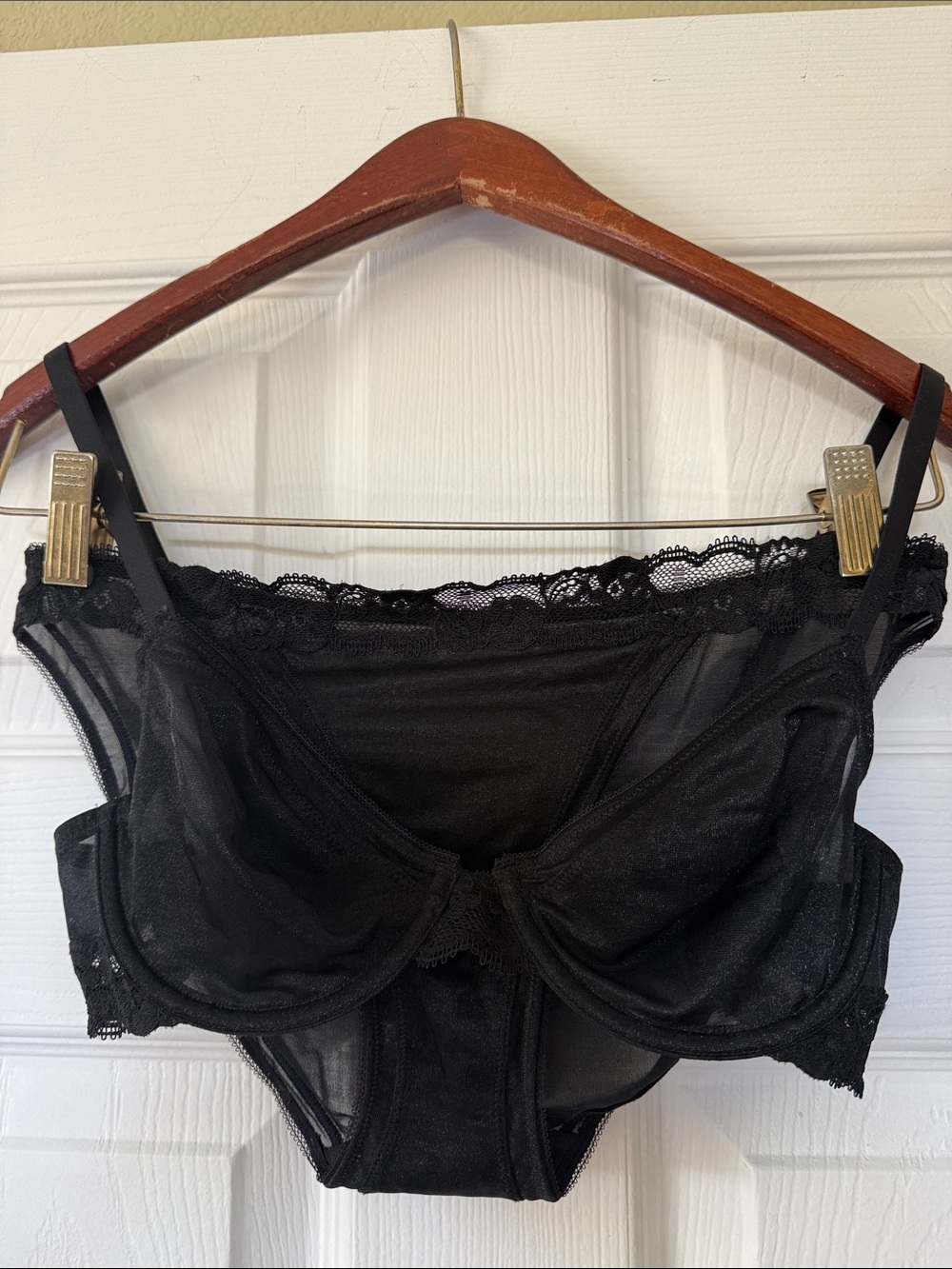 Calvin Klein Black Sheer Lace Underwire Bra 32C and Briefs S